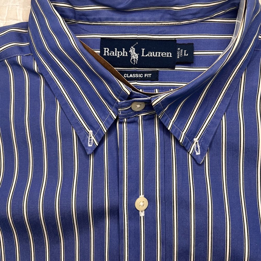 Ralph Lauren Classic Fit Men's Navy and White Striped Button Down Shirt